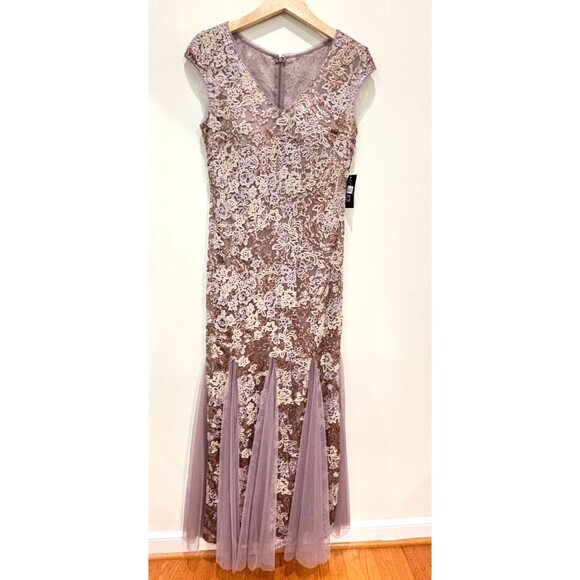 Alex Evenings NWT Purple Brown Lace Dress Gown sz 8 Elegant Formal Wedding MotB - Picture 1 of 13
